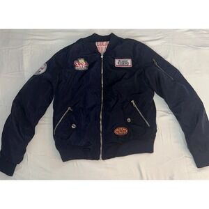 Coca Bella Moto‎ Racing Bomber Jacket – Navy Satin Patch Streetwear Y2K Style